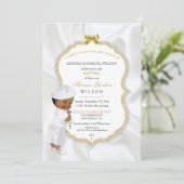 Invitation African American Baby Boy Baptism Gold Cross (Debout devant)