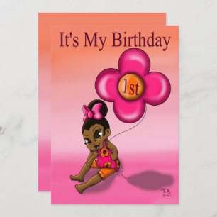 Invitation African American Baby Girl First Birthday Party