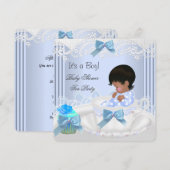 Invitation African American Baby shower Boy Blue Baby Teacup (Devant / Derrière)