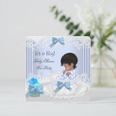 Invitation African American Baby shower Boy Blue Baby Teacup (Debout devant)