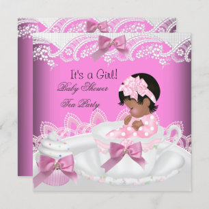 Invitation African American Baby shower Girl Rose Baby Teacup