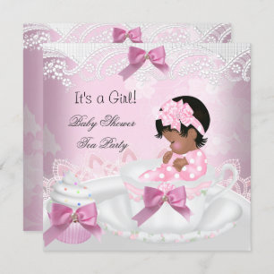 Invitation African American Baby shower Girl Rose Baby Teacup