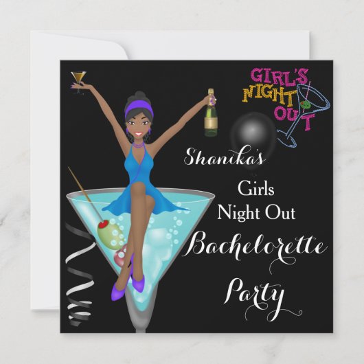 Invitation African American Bachelorette Party Cocktails 2 (Devant)