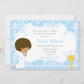 Invitation African American Boy First Communion Damask (Devant)