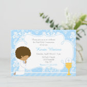 Invitation African American Boy First Communion Damask (Debout devant)