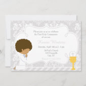 Invitation African American Boy First Communion Damask (Devant)