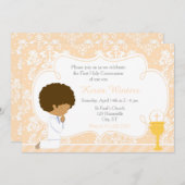 Invitation African American Boy First Communion Damask (Devant / Derrière)