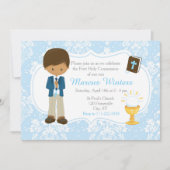 Invitation African American Boy First Communion Damask (Devant)