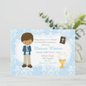 Invitation African American Boy First Communion Damask (Debout devant)