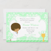 Invitation African American Boy First Communion Damask (Devant)
