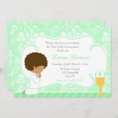 Invitation African American Boy First Communion Damask (Devant / Derrière)