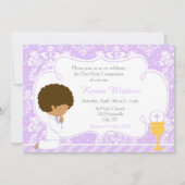 Invitation African American Boy First Communion Damask (Devant)