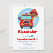 Invitation African American Boys Firefighter Anniversaire (Devant)