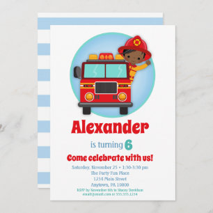 Invitation African American Boys Firefighter Anniversaire