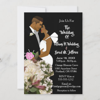 Invitation African American Bride & Groom White Wedding 