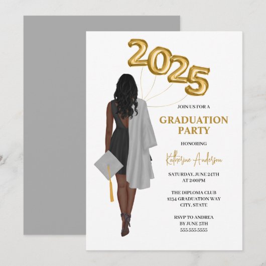 Invitation African American Female 2025Graduation Party (Devant / Derrière)