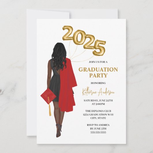 Invitation African American Female Photo Graduation Party (Devant)