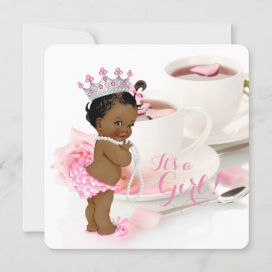 Invitation African American Girl Baby shower Tea Party