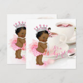 Invitation African American Girl Baby shower Tea Party (Devant / Derrière)