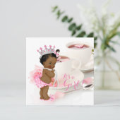 Invitation African American Girl Baby shower Tea Party (Debout devant)