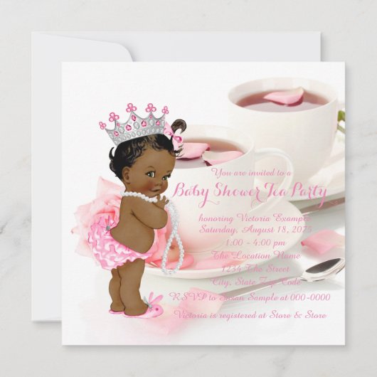 Invitation African American Girl Baby shower Tea Party (Dos)