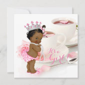Invitation African American Girl Baby shower Tea Party (Devant)