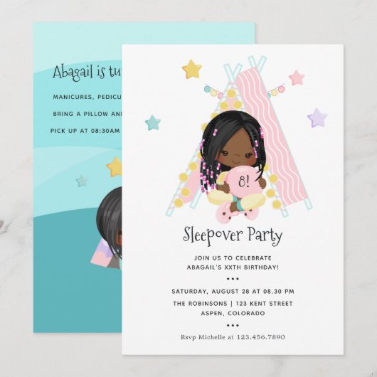Invitation African American Girl Braid Anniversaire de la fêt (Devant / Derrière)