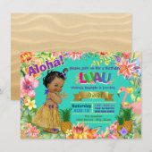 Invitation African American Girl Hawaiian Luau Anniversaire P (Devant / Derrière)