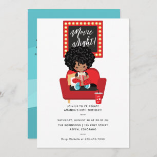Invitation African American Girl Movie Night Slepover Party