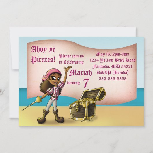 Invitation African American Girl Pirate Anniversaire Party (Devant)