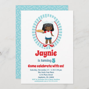 Invitation African American Pizza Party Girl - Anniversaire d