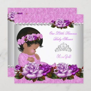 Invitation African American Princess Baby shower Girl Rose 3a