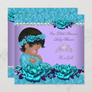 Invitation African American Princess Baby shower Girl Rose 4a