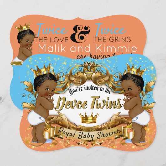 Invitation African American Royal Twins Orange|Blue|Gold (Devant / Derrière)