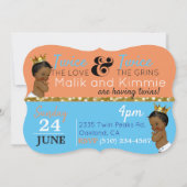 Invitation African American Royal Twins Orange|Blue|Gold (Dos)