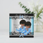Invitation African American Twin Boys Baby shower Blue 2 (Debout devant)