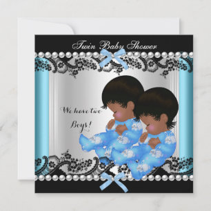 Invitation African American Twin Boys Baby shower Blue 2