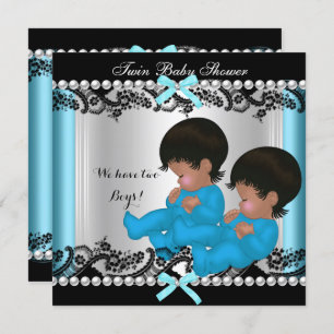 Invitation African American Twin Boys Baby shower Blue 3