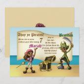 Invitation African American Twin Pirates Anniversaire (Devant / Derrière)