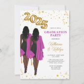 Invitation African American Twin Sisters Graduation Party (Devant)