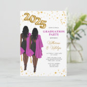 Invitation African American Twin Sisters Graduation Party (Debout devant)