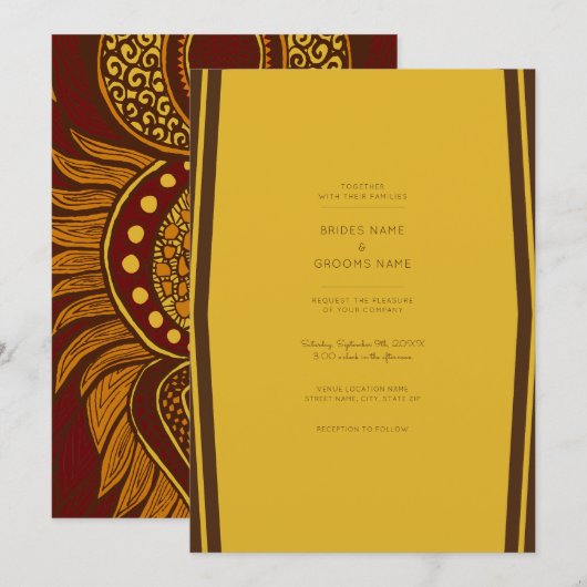 Invitation African Ankara Maroon Gold Floral Wedding Invitati (Devant / Derrière)