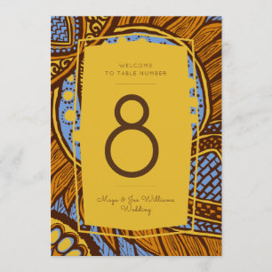 Invitation African Ankara Sky Blue Gold Floral Numéro de tabl