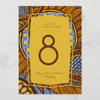 Invitation African Ankara Sky Blue Gold Floral Numéro de tabl