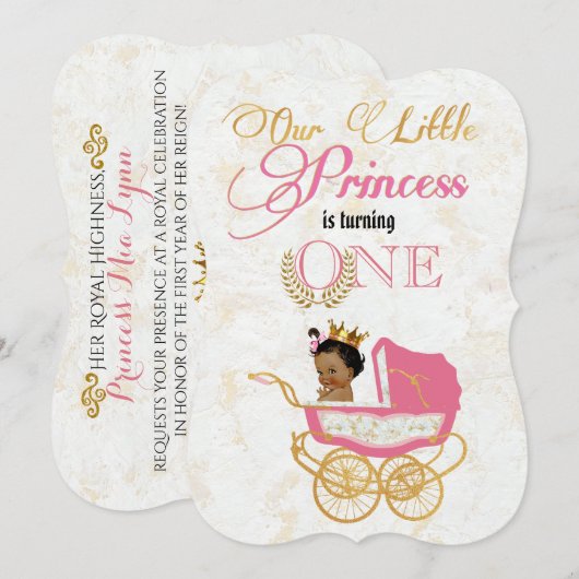 Invitation African Princess Fancy Pink|Gold 1er Anniversaire (Devant / Derrière)
