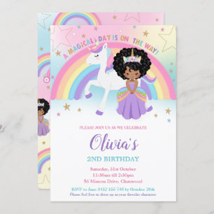 Invitation African Princess Unicorn Anniversaire Party Rainbo