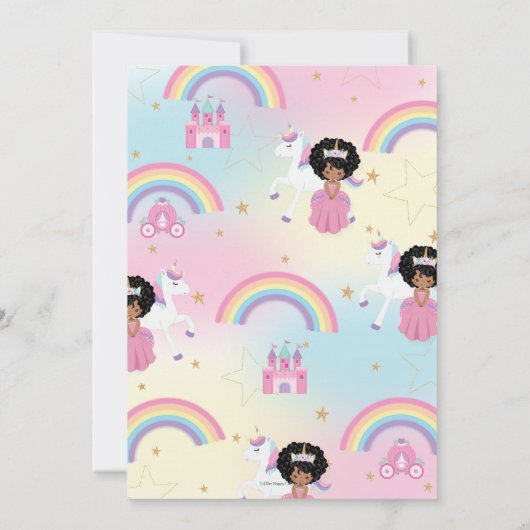 Invitation African Princess Unicorn Birthday Party Rainbow (Dos)