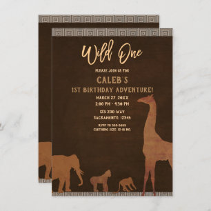 Invitation African Safari Jungle Zoo Brown WILD ONE 1ère Part