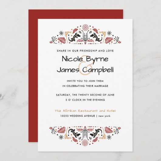 Invitation Africana | Ankara Lizard Mariage moderne (Devant / Derrière)