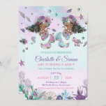 Invitation Afrique Brown Mermaids Twins Sisters Anniversaire<br><div class="desc">Invitation de fête d'anniversaire de sirènes fantasques jumeaux / soeurs, avec deux magnifiques sirènes, adorable sous les créatures de la mer et coraux colorés sur fond d'océan profond arc-en-ciel. Personnalisez-le avec les détails de votre partie facilement et rapidement, appuyez simplement sur le bouton customiser pour réorganiser et formater le style...</div>